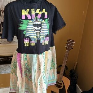 Upcycled Kiss Black Graphic Tee kantha dress
